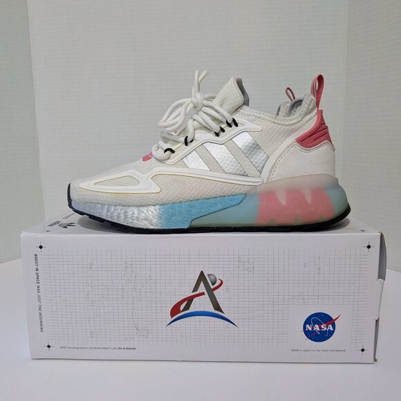 Adidas x NASA Womens ZX 2K BOOST FX7054 White Hazy Rose Running Shoes - Size 5.5 - Picture 1 of 12